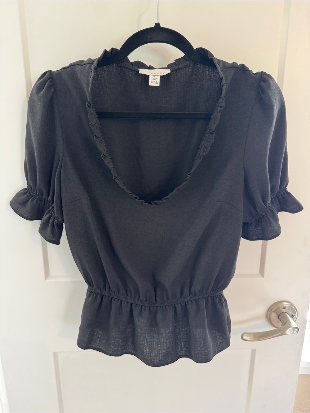 Topshop Black Ruffle-Trim Peplum Blouse